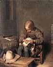 Gerard Ter Borch Canvas Paintings - Boy Ridding his Dog of Fleas